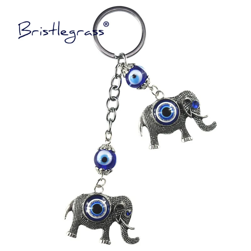 

BRISTLEGRASS Turkish Blue Evil Eye Rhinestone Elephant Key Chains Ring Holder Lover Keychain Amulet Lucky Charm Blessing Pendant