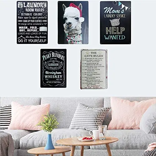 

The Cat Rules Vintage Metal Tin Sign Wall Art Pub Bar Gifts for Cat Lovers Pet Size 8X12Inch
