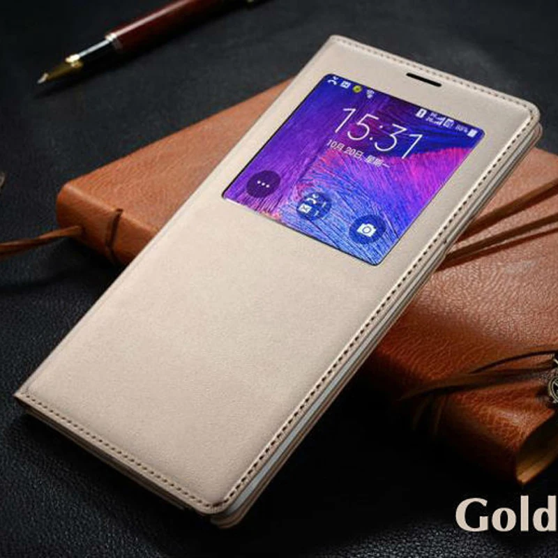 Роскошный чехол-книжка из искусственной кожи с окошком 5 цветов для Samsung Galaxy Note 4