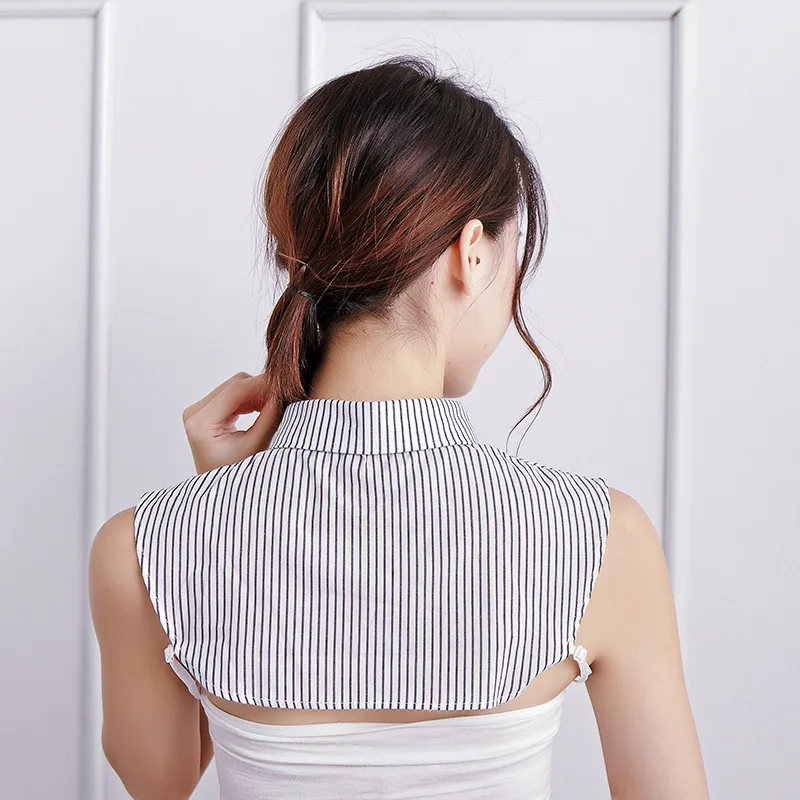 Linbaiway Formal Stripes Detachable Lapel Fake Collar Women Button Down False Female Removable Half Shirt Blouse Decor |