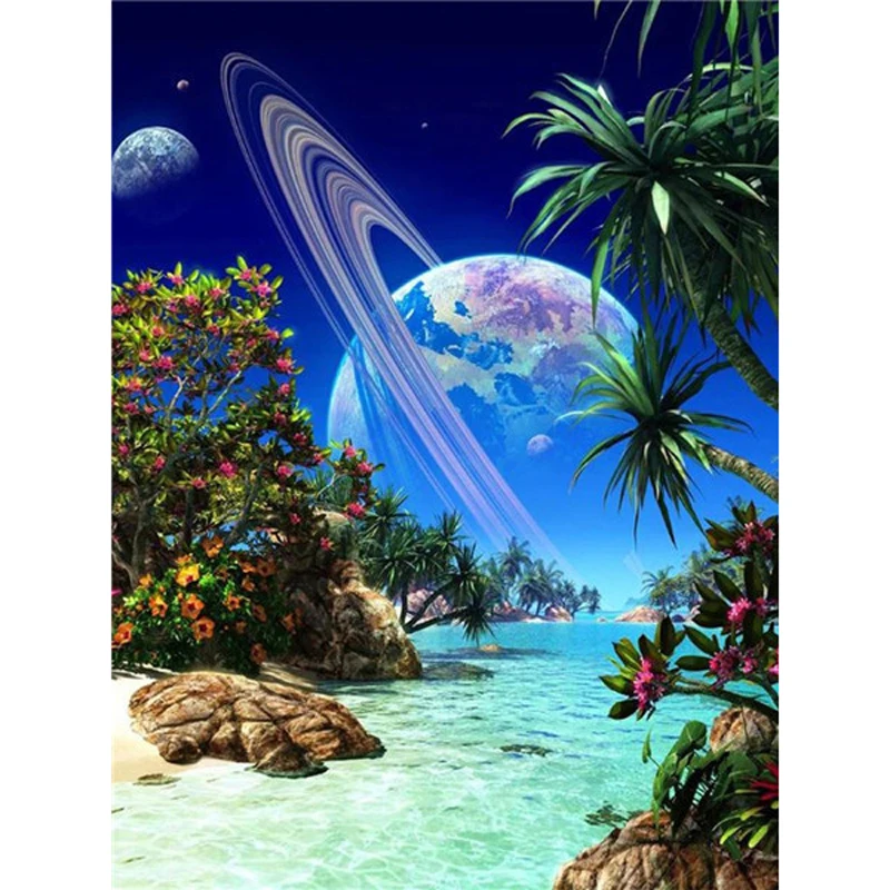 

5d Full Drill Painting Planet Embroidery Seaside Landscape Mosaic Rhinestone Cross Stitch Custom Diamond Art Picture Decor Gift