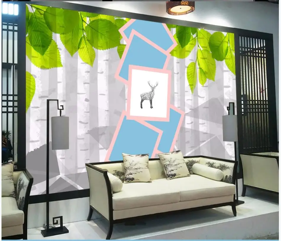 

Custom wallpapers for walls 3 d murals wallpaper Hand-painted tree leaves fawn children room background wall papers home decor