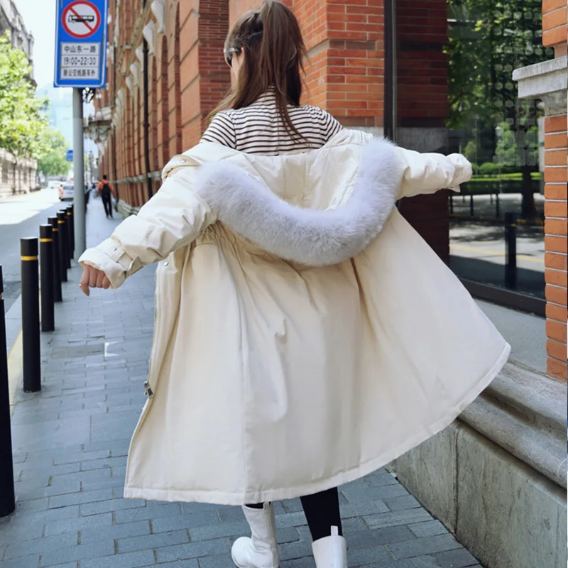 Fitaylor женский пуховик с большим воротником из натурального меха енота Толстая