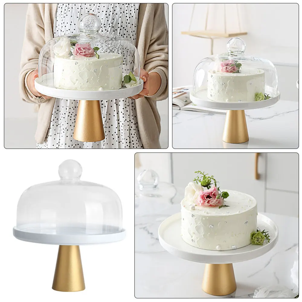 

1 Set of Dessert Display Tray Wedding Fruit Cake Rack with Glass Cover for Party