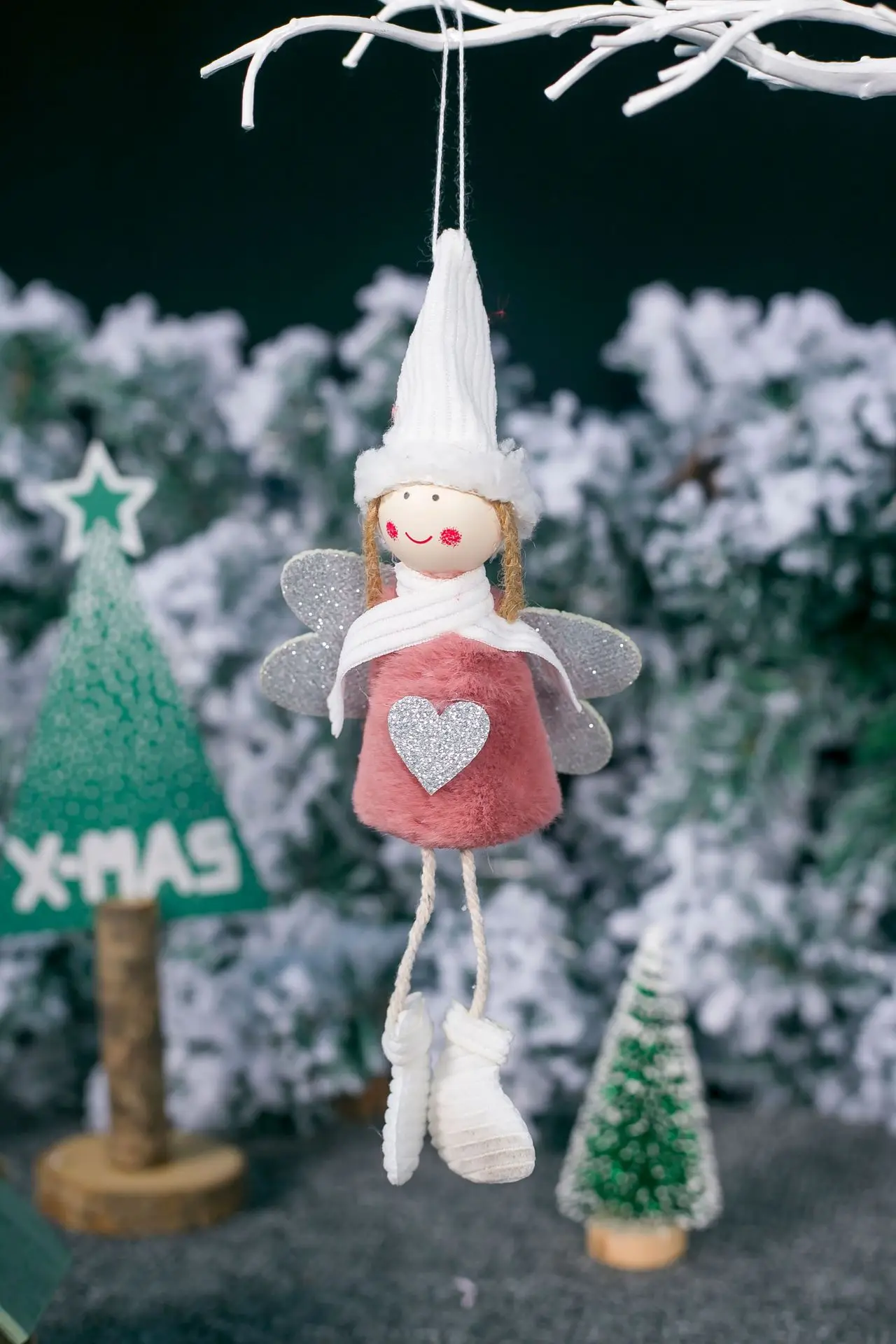 Pink Новогодний Рождественский Ангел девочка лыжные плюшевые куклы Рождественская елка орнамент Рождественский кулон вечерние рождественские украшения для дома - Цвет: Pink