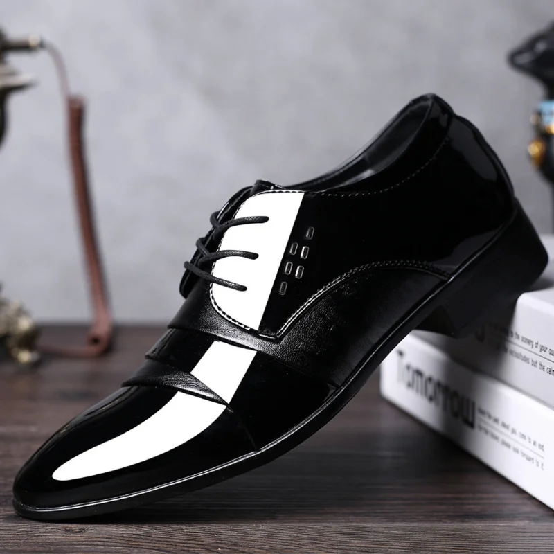 Men's Classic Formal Business Shoes Luxury Brand Black Patent Leather Formal Oxford Wedding Shoes Pointed Toe Plus Size Fashion