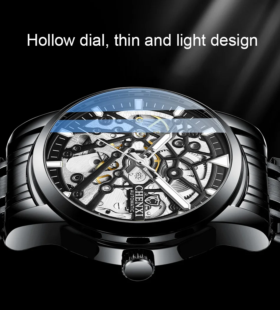 Модные автоматические механические мужские часы серебристого цвета из