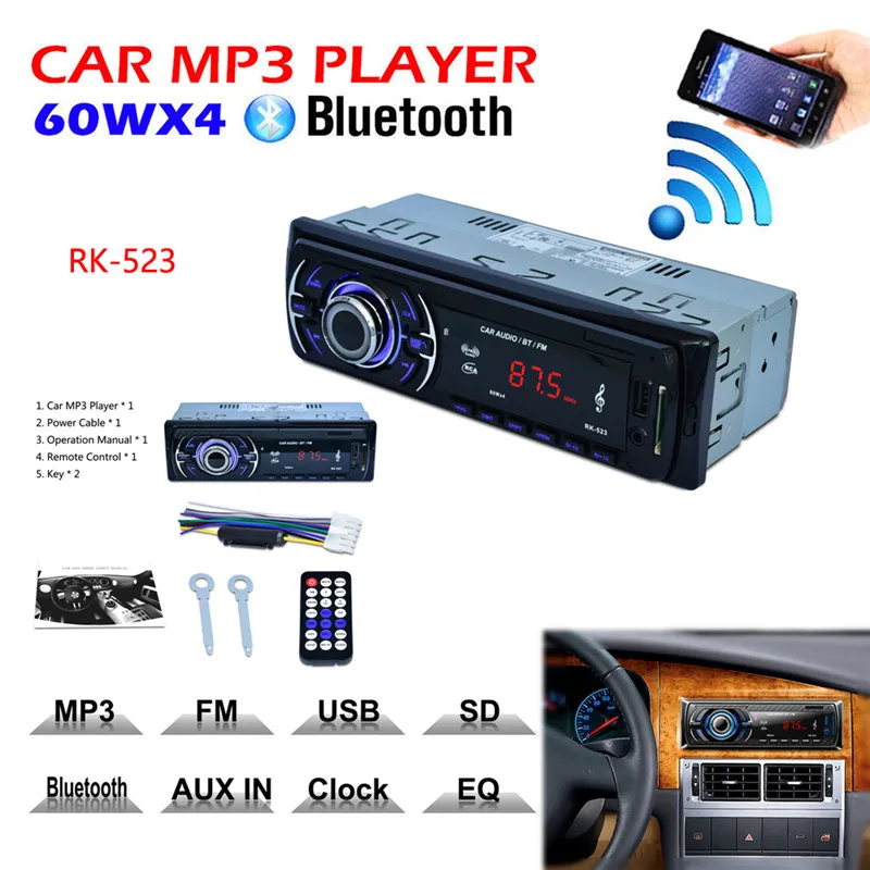Автомобильный стерео аудио мини 1 Din MP3 плеер Handsfree Bluetooth динамик кард ридер USB флеш