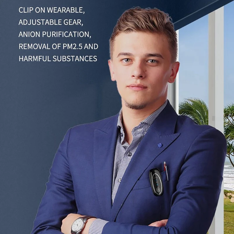 

Personal Wearable Mini Portable 2-Speed Adjustable 1100mAh Battery Negative Ion Lavalier Hanging Neck Air Purifier