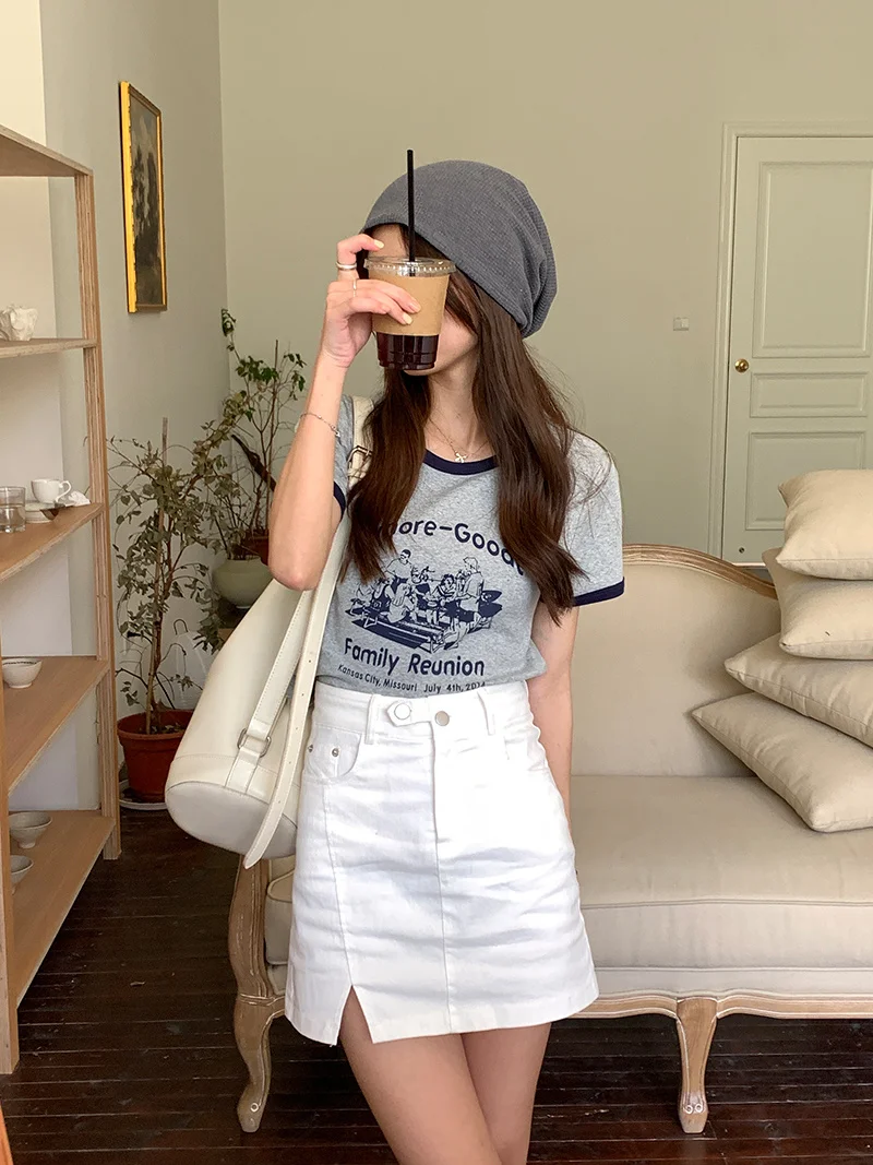 Юбка короткая с завышенной талией Милая юбка на бедрах двойной пряжкой в