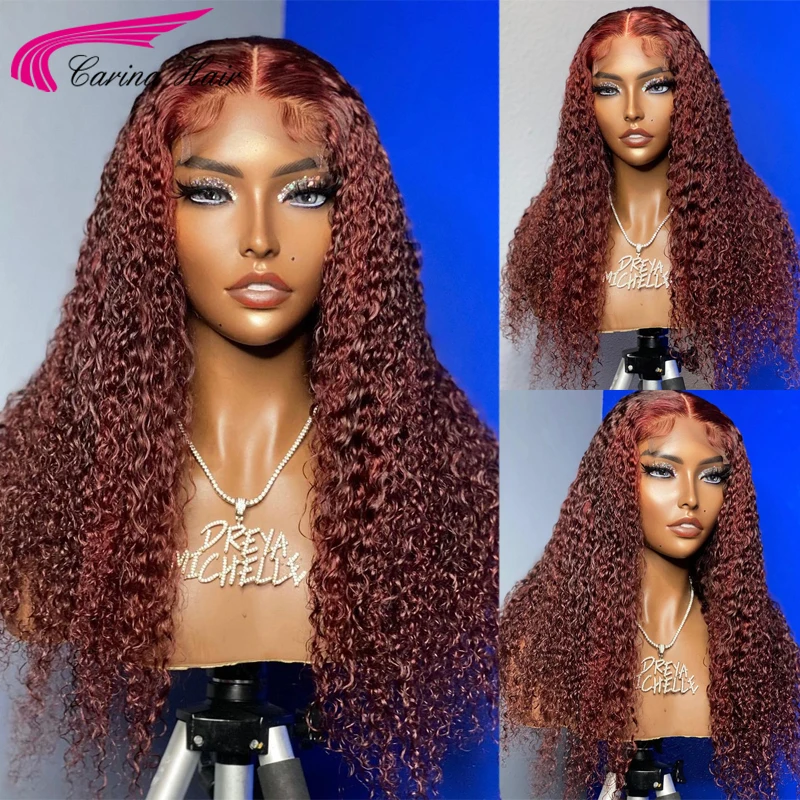 #99j Burgundy 13*4 Lace Front Human Hair Wigs With Baby Hair Glueless Dark #99j Brazilian Kinky Curly Remy Hair 180 Density