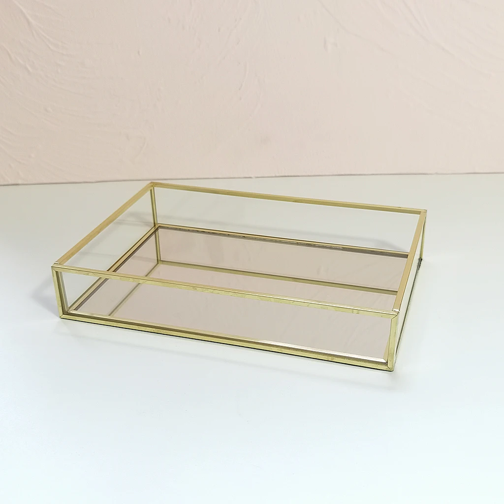

Decorative Gold Glass Storage Tray for Makeup, Dessert, Plate, Bracelet, Perfume