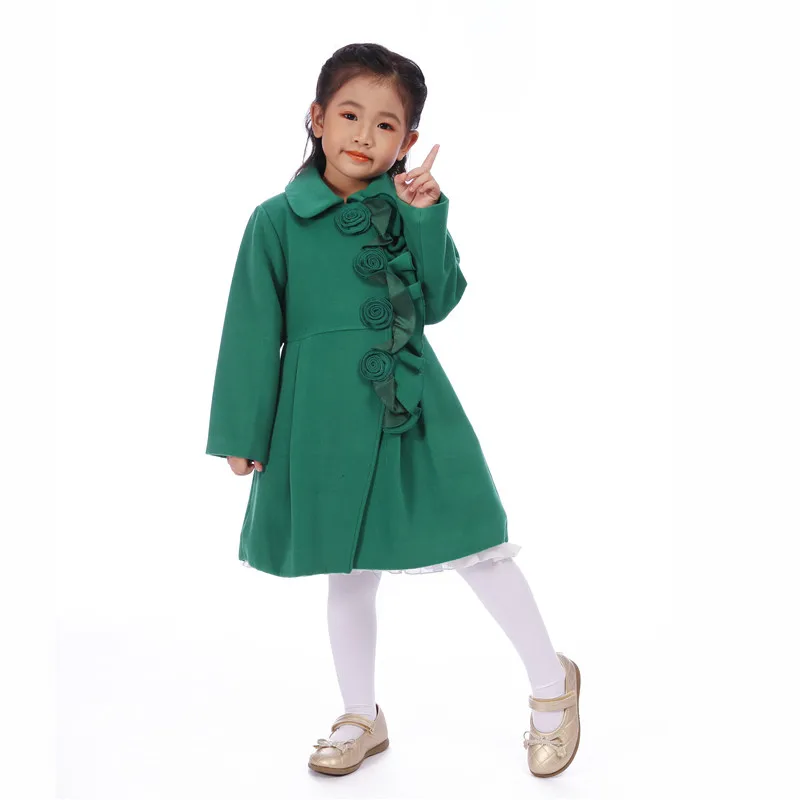 Осенне-зимнее теплое зеленое пальто для девочек весенняя одежда верхняя детские