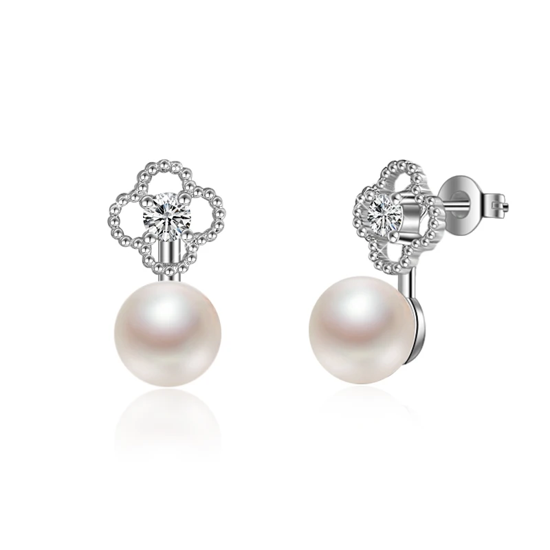 

Simple Round Pearl Geometric Short Earrings Zircon Blossom Design Studs earring For Women Girls Engagement Wedding Ear Jewelry