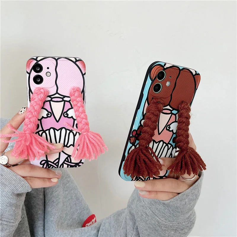 

Cute Pigtail Girl Phone Case For iPhone 12 Pro Max XS X XR Cartoon Shock proof Anti-fall Case For iPhone 11 Pro Max 7 8 Plus