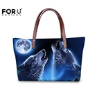 Женская сумка-тоут FORUDESIGNS из мягкой ткани с изображением воющего волка и Луны, темно-синие сумки для женщин, вместительные сумки на плечо
