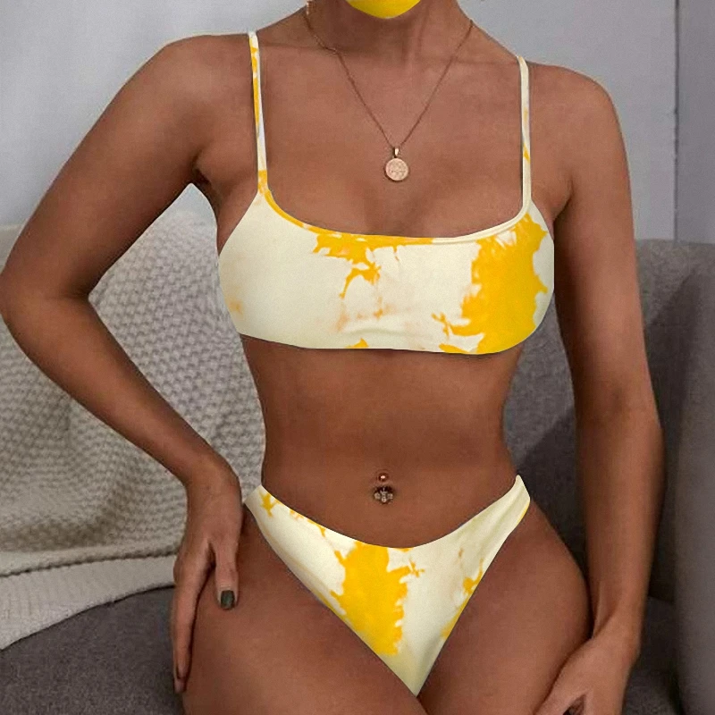 

2021 New Tie Dye Mask Bikini Printed Pure Color Tube Top Women Sexy Swimsuit Push Up Swimwear Beach Pool Brazil Bathing Suits