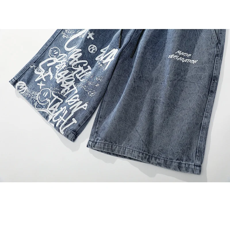 

GTDOM Men Original Fashion Mid Letter Graffiti Jeans 2021 Spring New High Street Washing Old And Loose Capri Pants Shorts