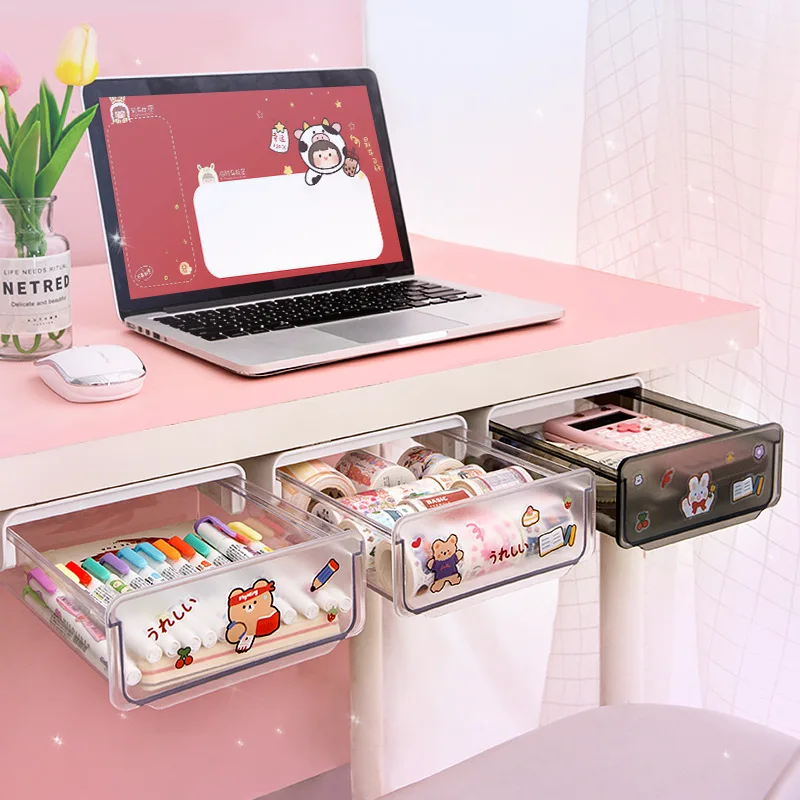 

Student Pencil Storage Box Desk Storage Box Drawer Shelf Storage Box Cosmetic Stationery Desk Rack Under The Desk Drawer Storage