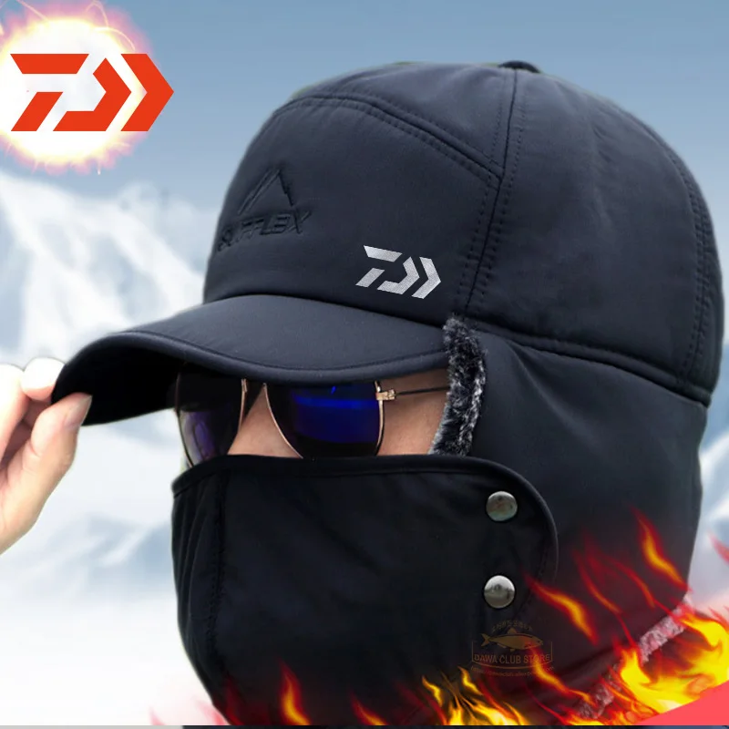 

2021 Daiwa New Winter Fishing Cap DAIWA Fishing Cap Outdoor Sports Cold Cap Thicken Windproof and Warm Fishing Hats Mask