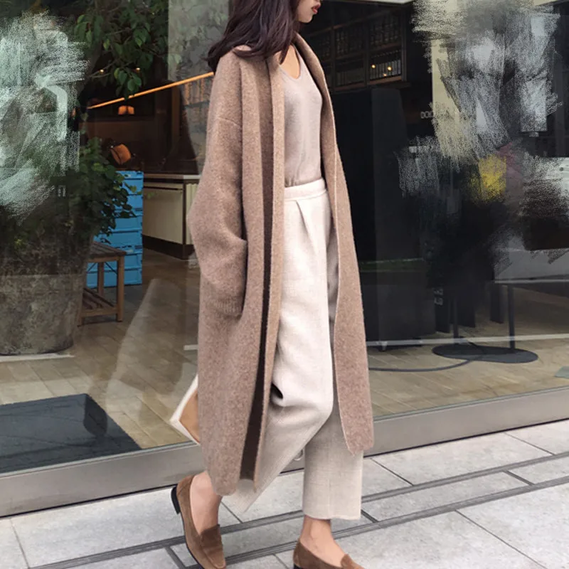 RealShe длинный женский кардиган с отворотом рукав осенние свитера для женщин