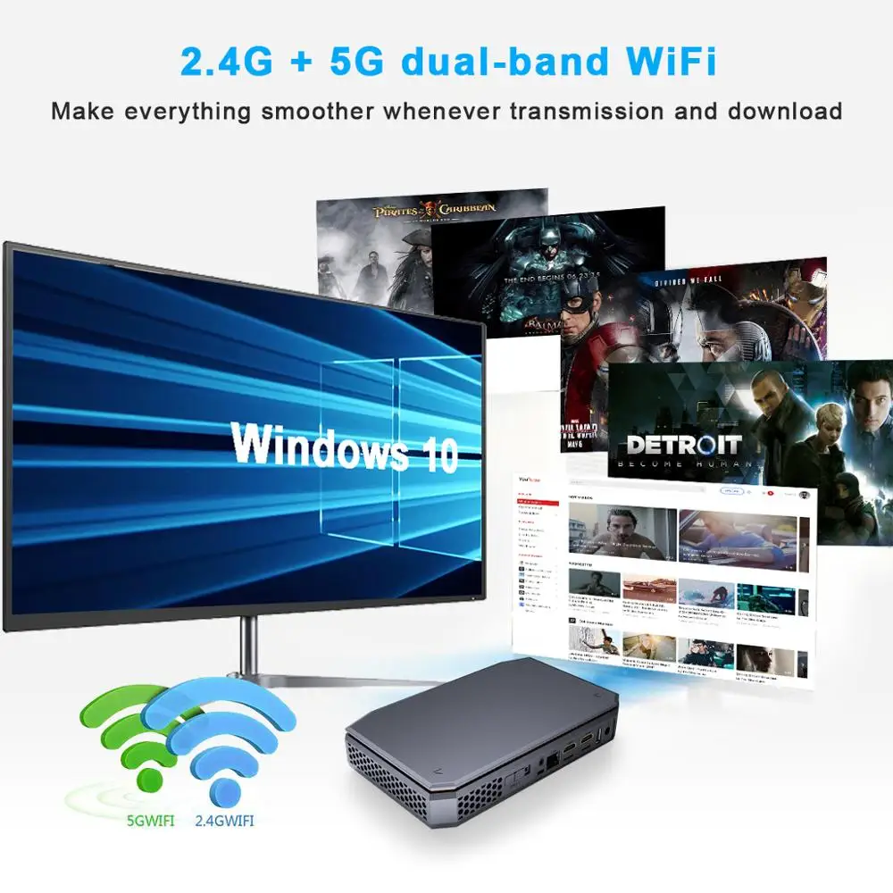 ACEPC безвентиляторный мини-компьютер AMD Windows 10 двойной Wi-Fi T13 DDR3 неттоп BT4.2 300 м HDMI