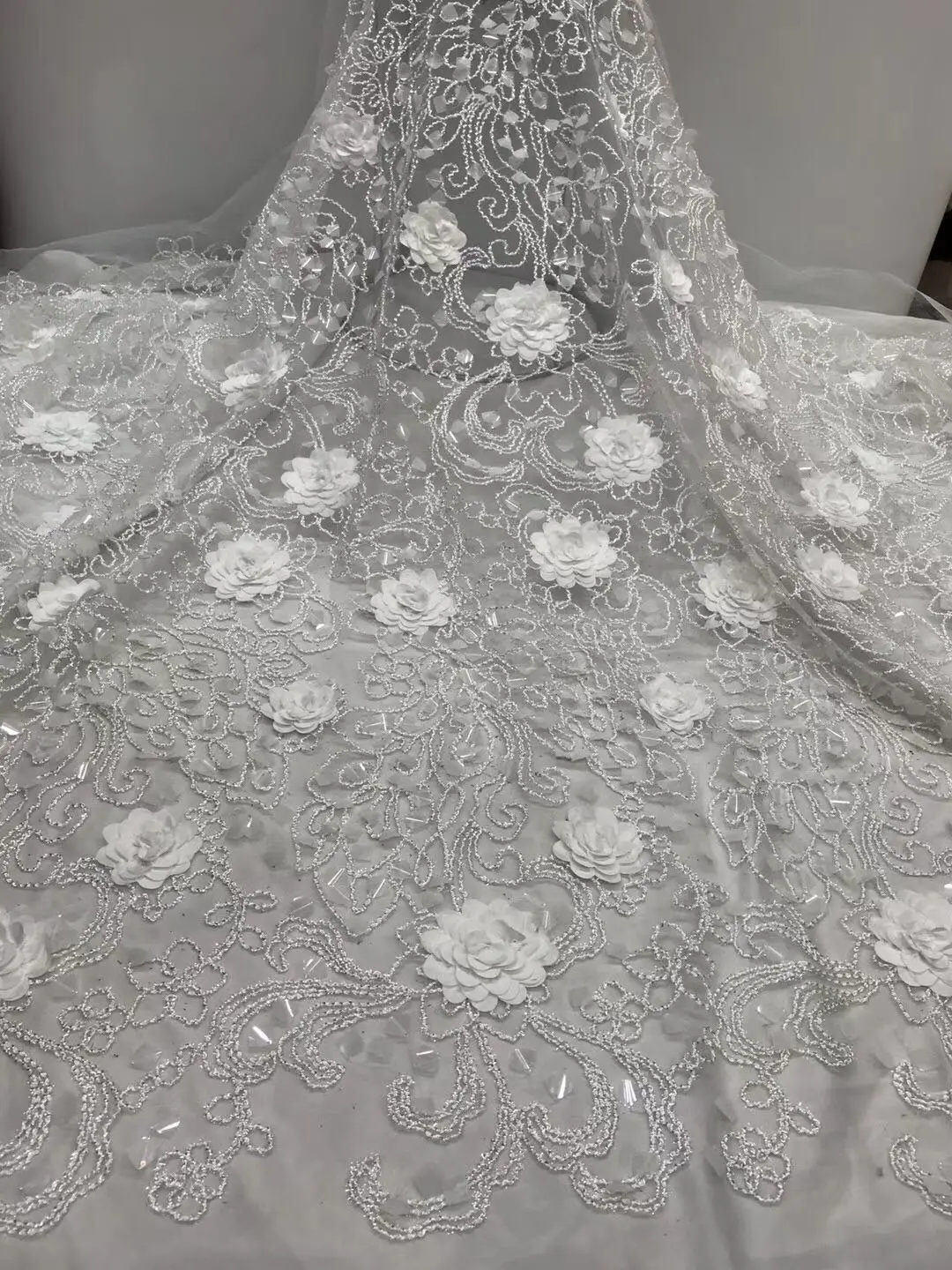 2019 новый стиль Французский Чистая кружевная ткань 3D цветок африканский тюль