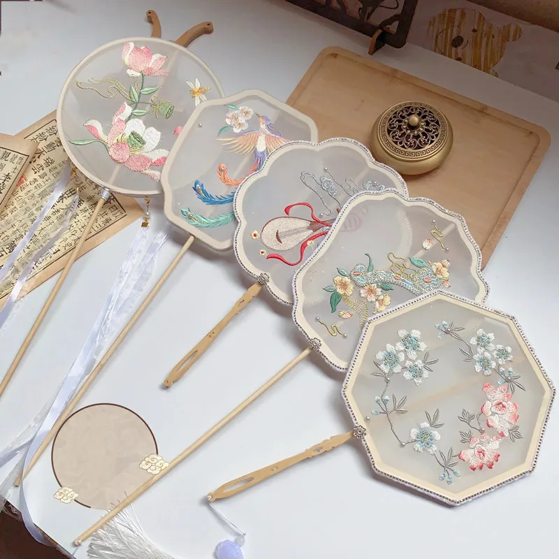 

Chinese Style Female Round Fans Classical Dance Fan Handheld Circular Vintage Fan with Tassel Pendant