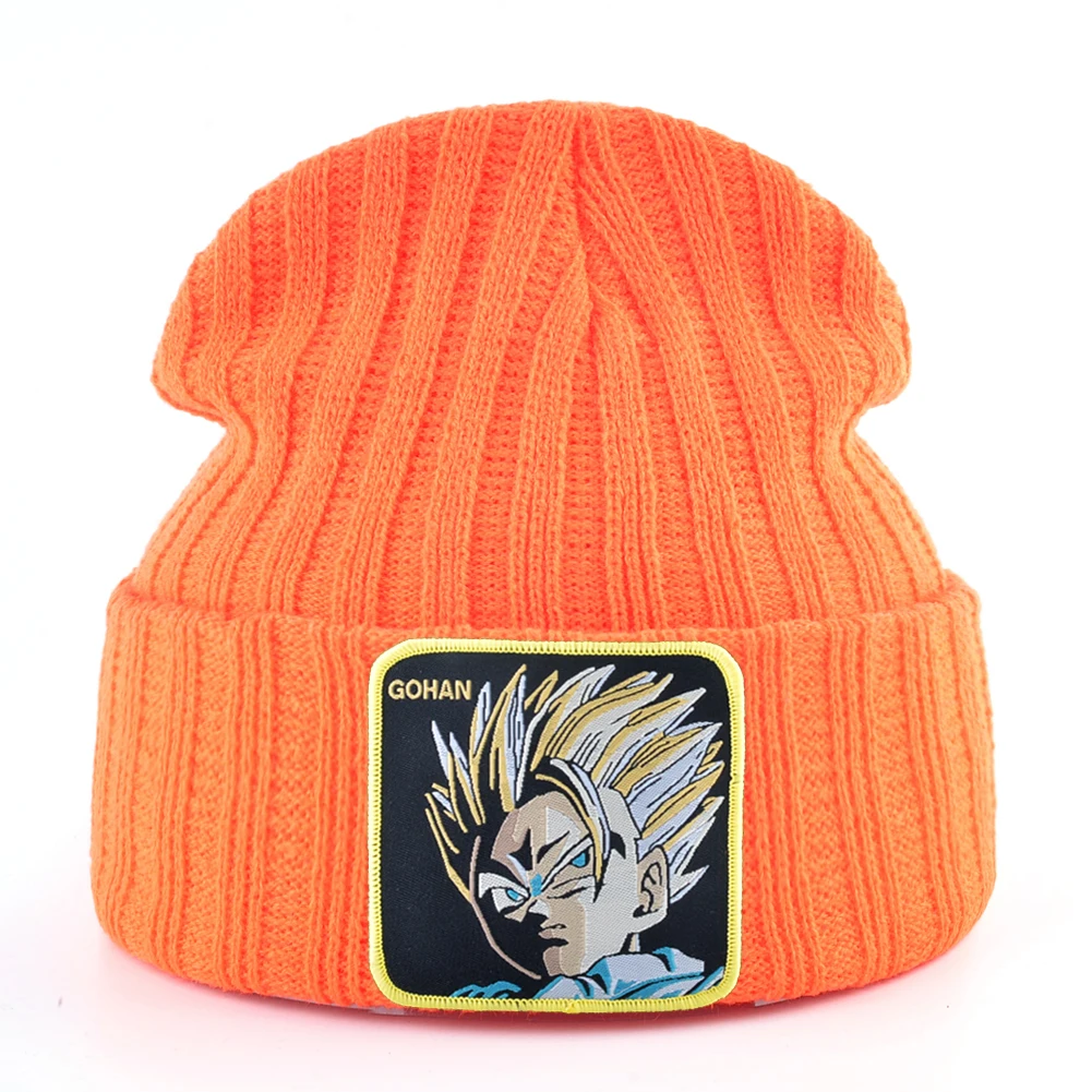 Goku зимние шапки для мужчин вязаная шапка хип-хоп облегающая шапка для женщин дракон вязаная шапочка с помпонами кепка мужская вышивка теплая шапка s