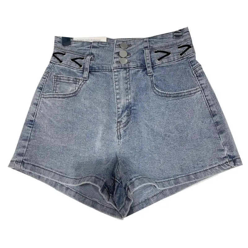 

2021 Summer Women Shorts Lace Up New Waist Bandage Wash Water Design Basic Style 3-point Denim Shorts
