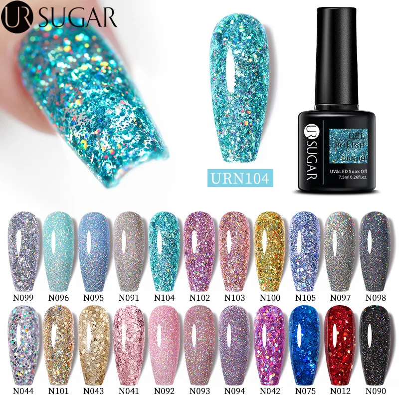 UR SUGAR 7.5ml Glitter Sequins UV Gel Nail Polish Semi Permanent Soak Off Manicure Nail Art Gel Varnishes Hybrid Design