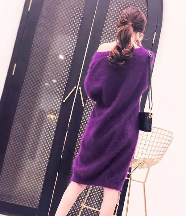 2022 New fashion winter long dress 100% real mink cashmere fluffy big size sweater skirt free shipping JN910 | Женская одежда