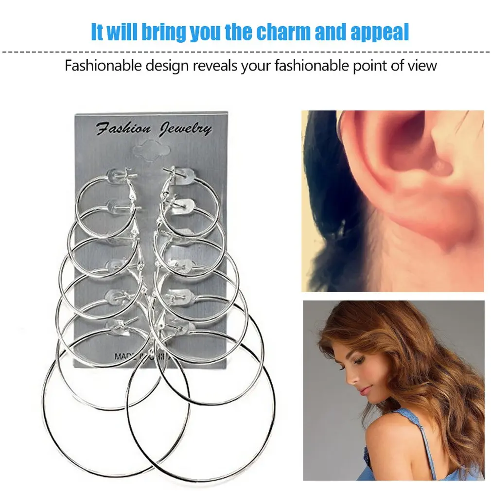 6 пар/компл. мода большой круг обруч Комплект сережек для женщин вечерние женские