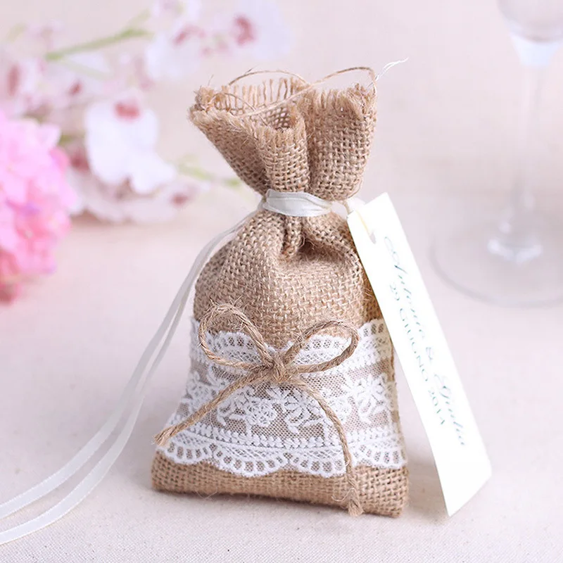 

Vintage Burlap Wedding Candy Bag Gift Bags Pouches Jewelry Packaging Bags Favor Boxes Wedding Party Packing Party Supplies