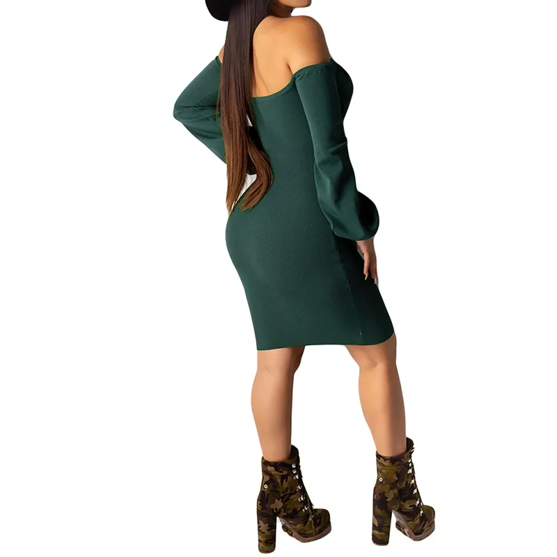 Сексуальное облегающее платье с открытыми плечами и длинным рукавом Осень-зима
