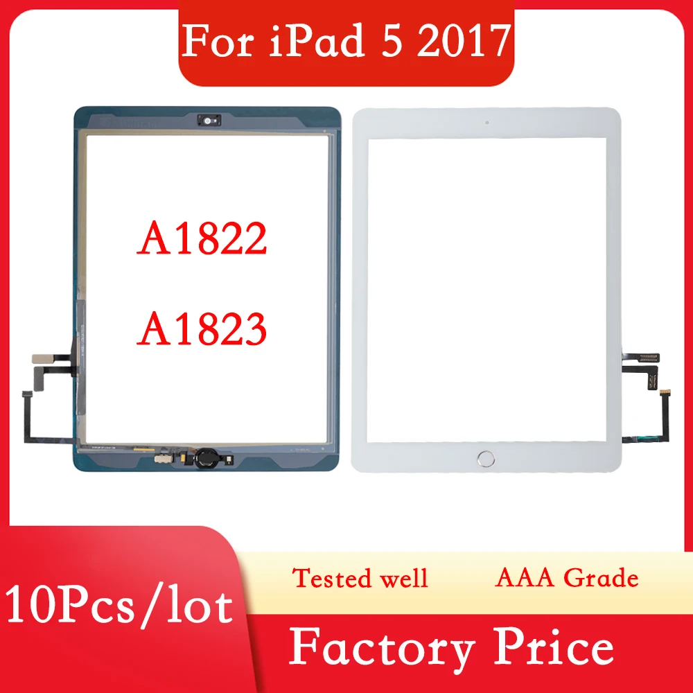 10 шт./лот для iPad 5 2017 сенсорный экран дигитайзер и Главная Кнопка Переднее стекло