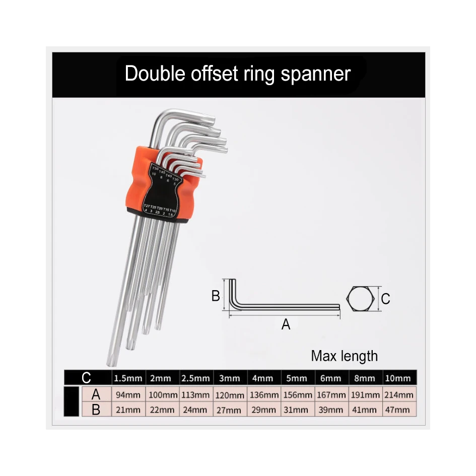 9 шт. в наборе прочный метрический звездообразный ключ хром ванадиевый ручной