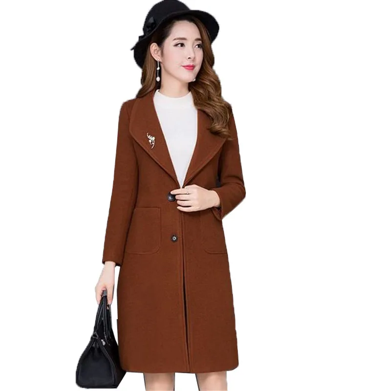 2019 Outerwear Overcoat Autumn Winter Women Wool Coat New Fashion Long Single-breasted Slim Type Coats Female A917 | Женская одежда