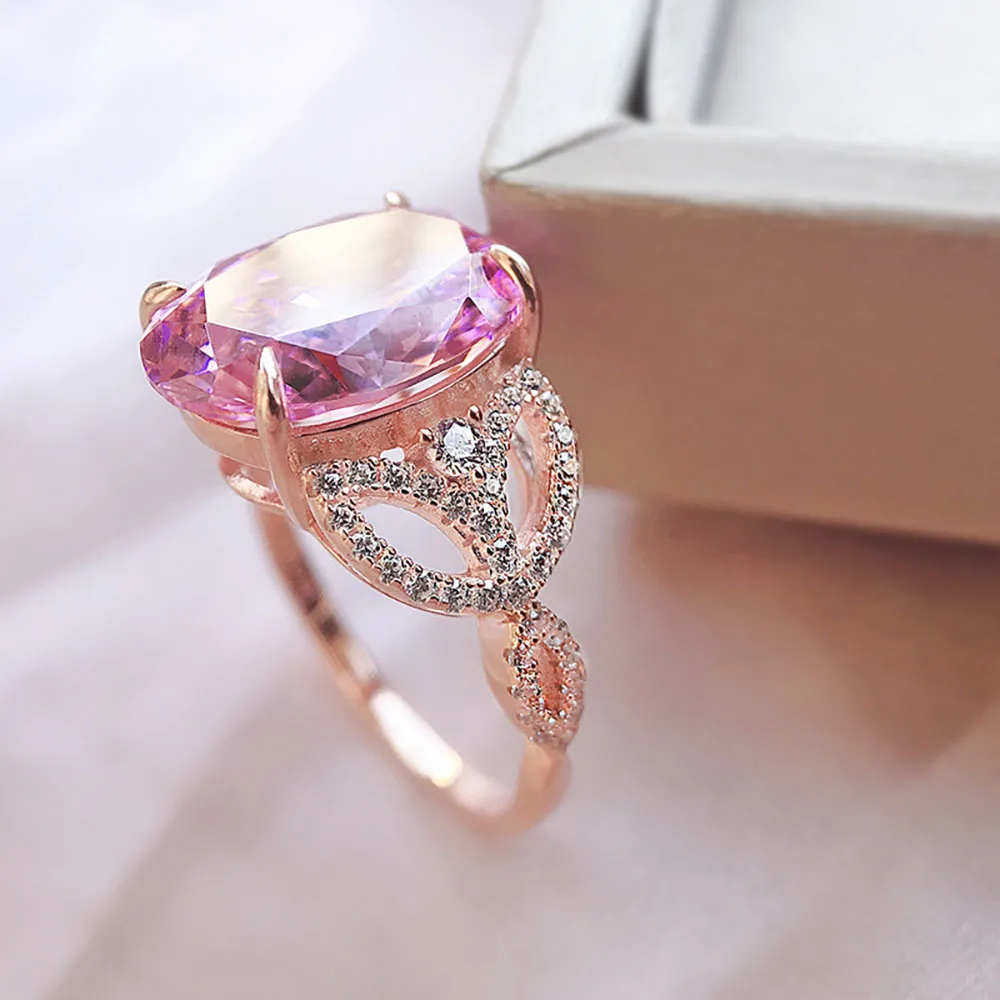 

Luxury 925 Sterling Silver Wedding Engagement Ring For Women 10*14mm 10 Carat Pink Sapphire Diamond Ring Party Fine Jewelry Gift