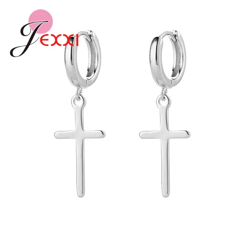 

Genuine 925 Sterling Silver Cross Hoop Earrings For Women Fashion Silver Jewelry Gift For Women Girls Wedding Party Brincos