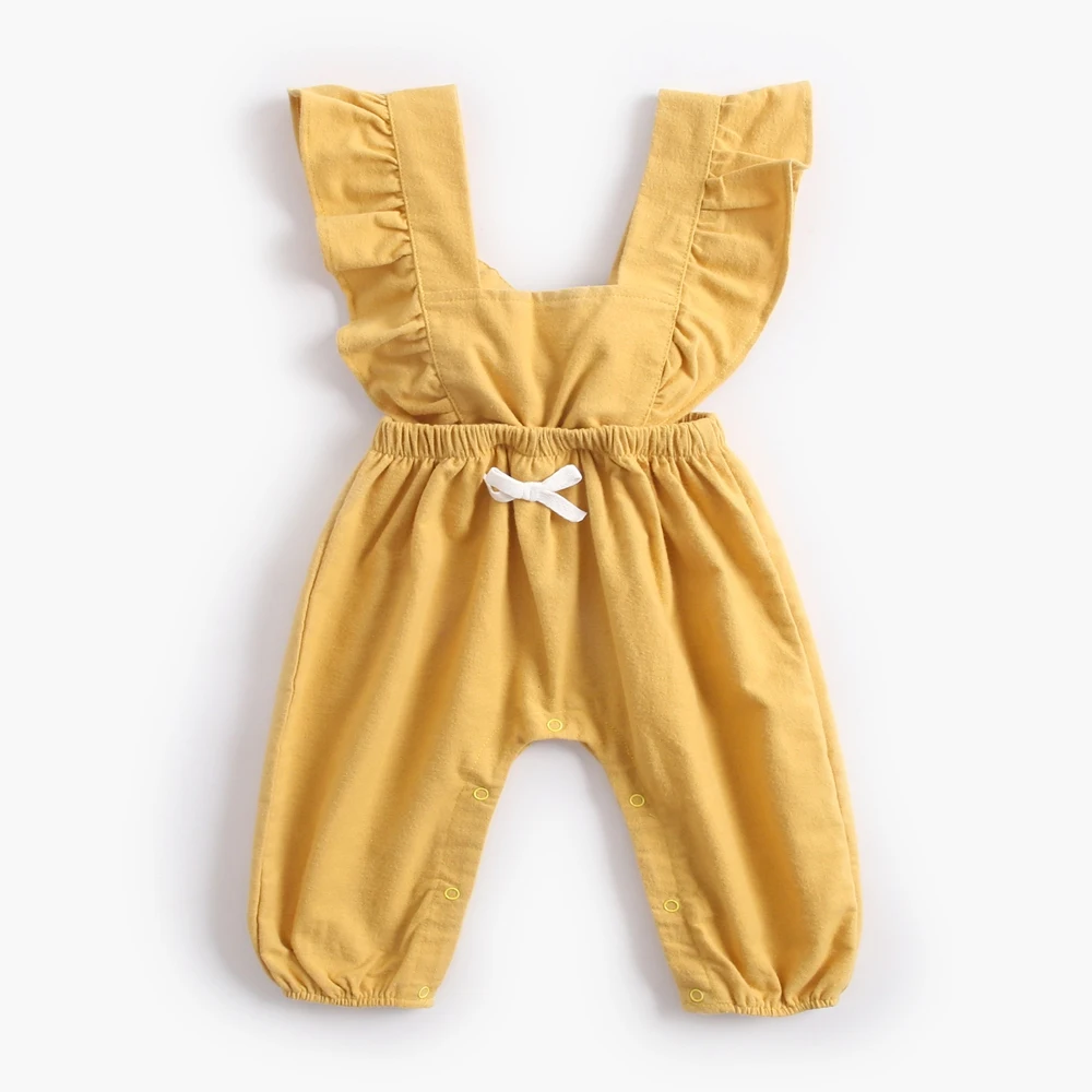 Yellow Боди для малышей; Осенняя однотонная Одежда для новорожденных; хлопковая одежда с оборками; комбинезоны; детские штаны для девочек; одежда для малышей от 0 до 3 лет - Цвет: Yellow