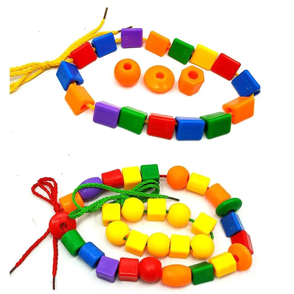 

60pcs Beads Toys Geometric figurebeads Stringing Threading Beads Game Education Toy for Baby Kids Children Crafts Beads Toys