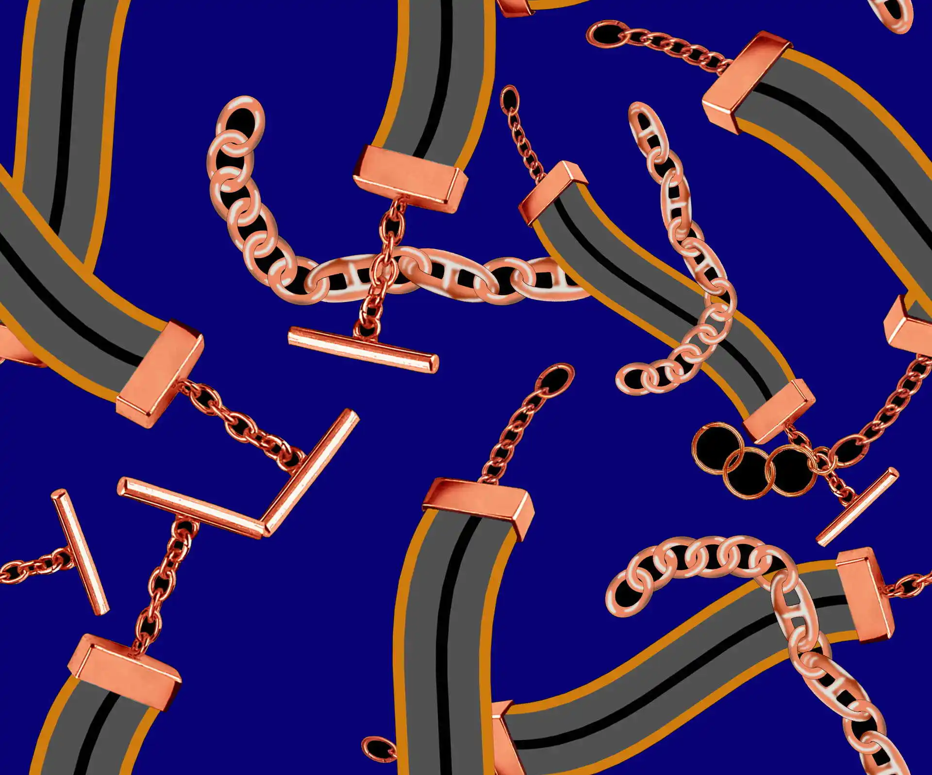 

Gold lock chain printed fabric 100% polyester textile fabric for dress chiffon four-sided stretch satin fabric available