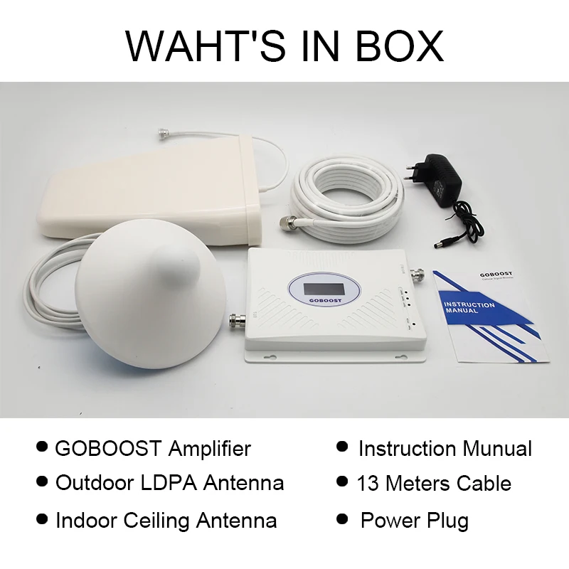 

GSM Repeater 2G 3G 4G Cellular Signal Booster LTE 4G 900 1800 2600 Tri Band Cell Phone Amplifier 70dB LDPA Antenna Repeater Set
