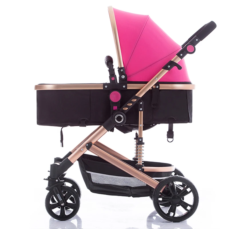 BETSOCCI high view baby stroller bidirectional reclinable baby wheelchair baby four-wheeled wheelbarrow - Цвет: red