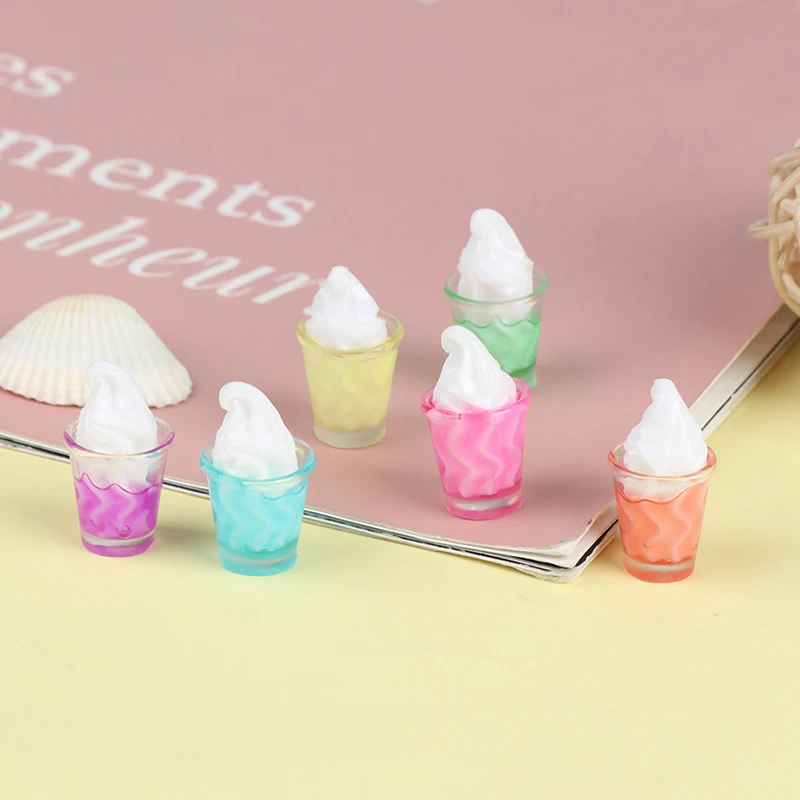 

New 10pcs 1/12 Dollhouse Miniature Pretend Food Candy Color Ice Cream Cup Drink For Dollhouse Decals