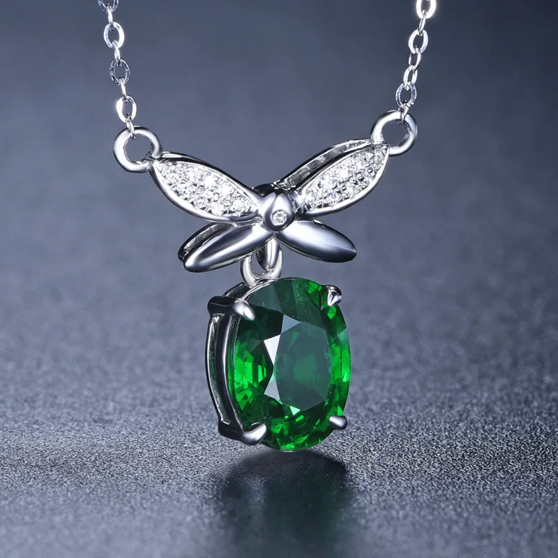 

New Arrived 925 Sterling Silver Jewelry Butterfly Green Emerald Necklace Pendant For Women Wedding Engagement Jewelry With Chain