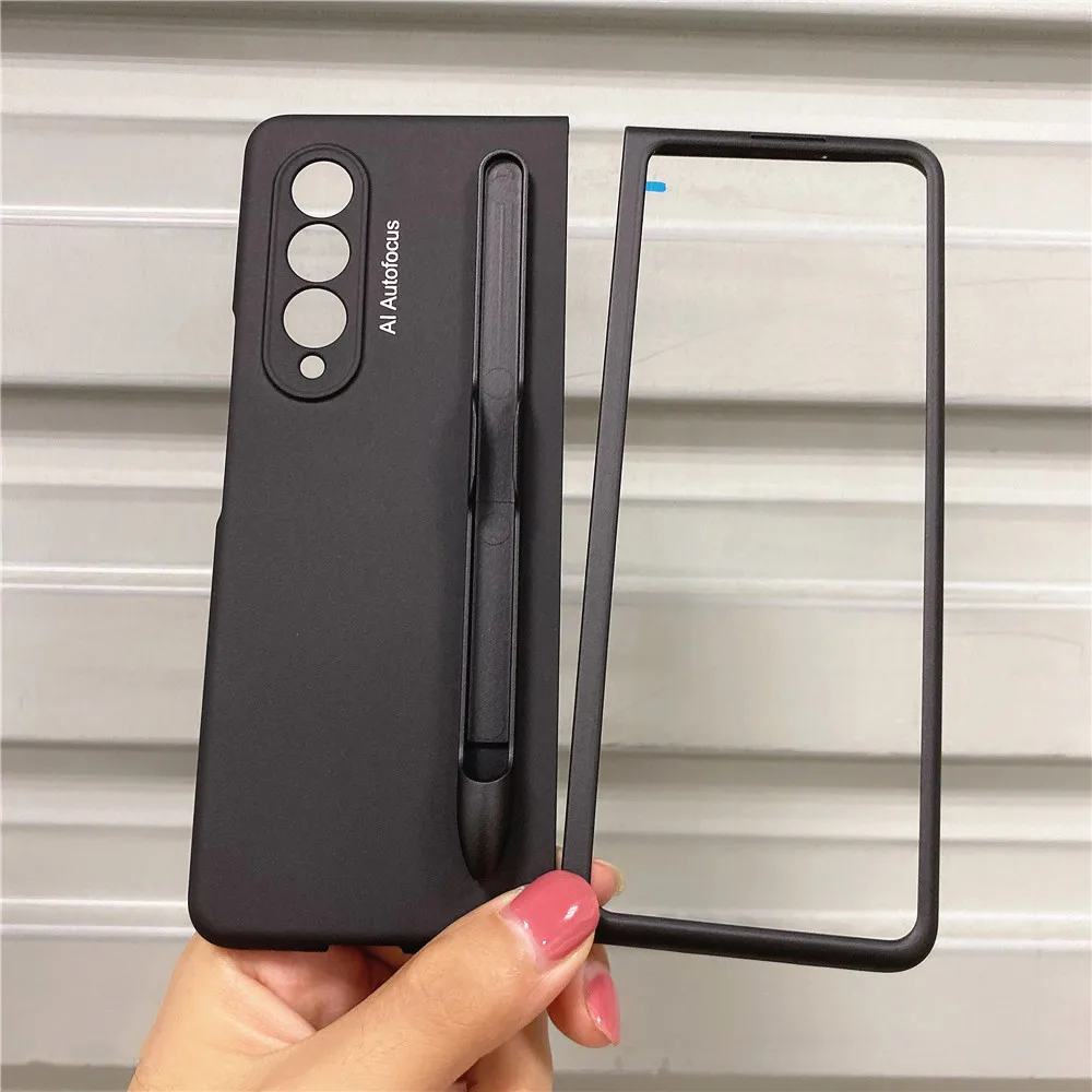 For Samsung Galaxy Z Fold 4 3 5G Fold4 Case Pen Holder Ultra Slim Matte Hard Plastic Cover for Z Fold3 No S Pen