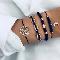 5pcs shell black beaded braided bracelet set hollow carved bracelet love crescent women bracelet on hand jewelry 2021