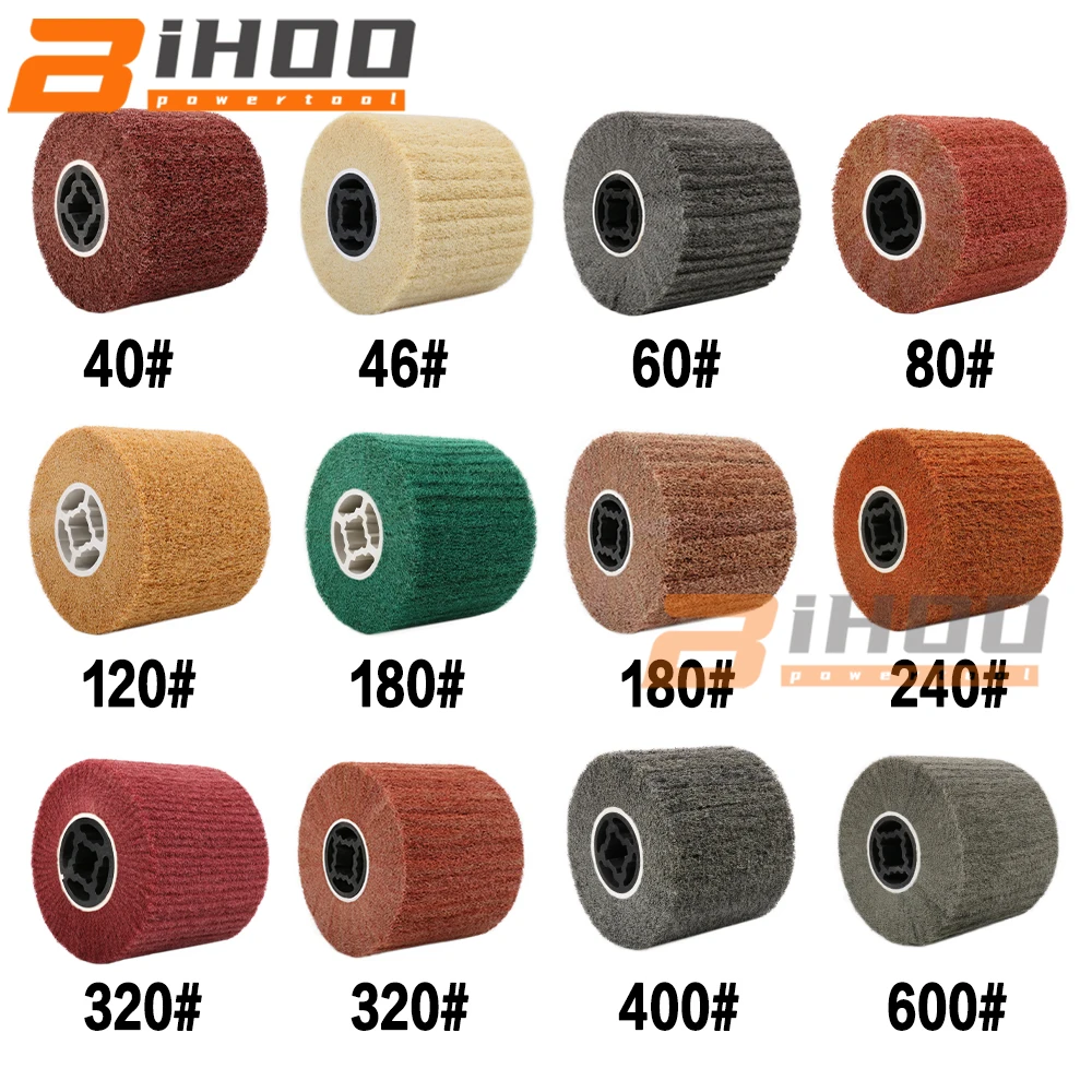 Шлифовальный барабан из нетканого нейлона с сатиновой отделкой для полировки и снятия фаски с нержавеющей стали 40-600Grit размером 120x100x20 мм.